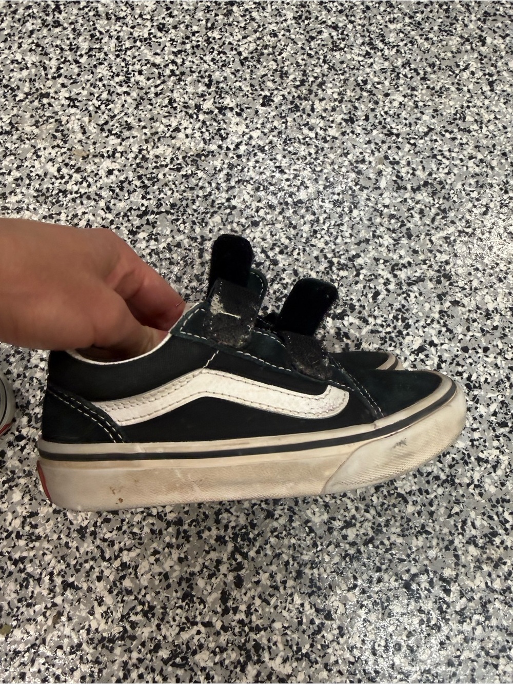 Vans Kids Black and White Low-Top Velcro Sneakers